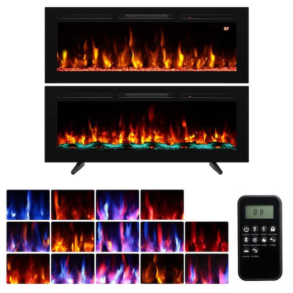48 in. Recessed Electric Fireplace Insert with 14 Flame Colors, 6 Brightness Levels, 3 Flame Speeds,Timer, 750W/1500W