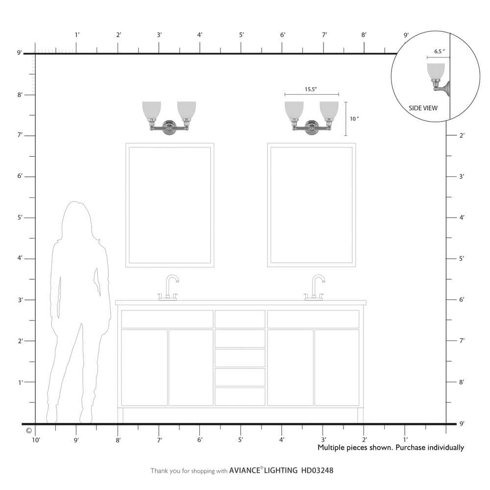 Polished Chrome 2-Light Vanity with Satin Opal Glass