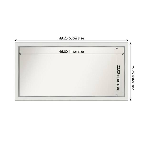 Amanti Art Medium Rectangle Satin White Silver Casual Mirror (25 in. H x 49 in. W)