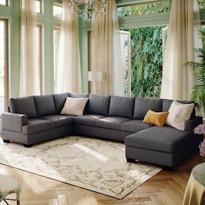 78 in. Square Arm 6-Seater Removable Cushions Sofa in Gray