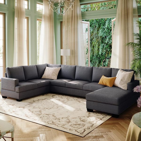Harper & Bright Designs 78 in. Square Arm 6-Seater Removable Cushions Sofa in Gray