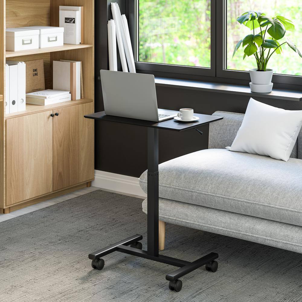 Black Adjustable Height Mobile Rolling Laptop Desk with MDF Top