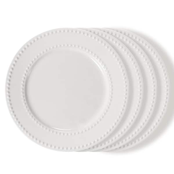 White Embossed Dot Wide-Rim High-Fired Chip-Resistant Ceramic Salad Dessert Plates Oven Safe (Set of 4)
