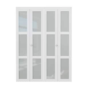 60 in. x 80 in. 3-Lite Tempered Frosted Glass Solid Core White Finished MDF Interior Closet Bi-Fold Door with Hardware