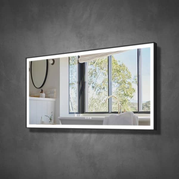 WELLFOR ERIC 72 in. W x 36 in. H Rectangular Aluminum Framed Anti-Fog LED Dimmable Wall Bathroom Vanity Mirror in Matte Black