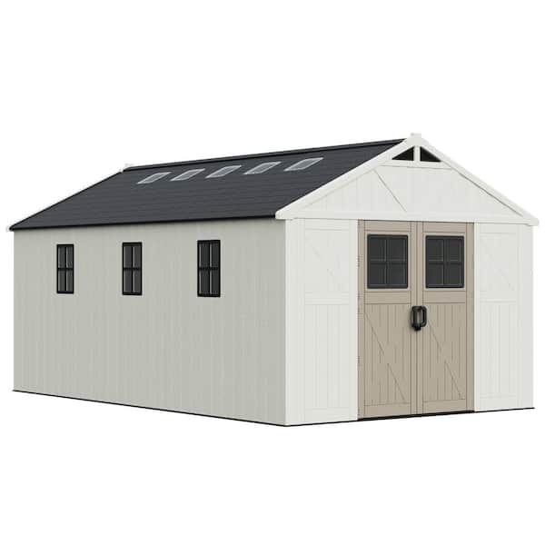 10 ft. W x 16 ft. D Outdoor Storage Resin Shed with Floor, Windows and Lockable Doors (158 sq. ft.)
