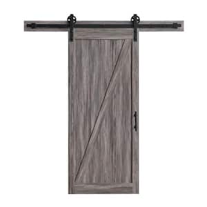 Cornwall 36 in. x 84 in. Textured Aged Wood Look Sliding Barn Door with Solid Core and Soft Close Hardware Kit