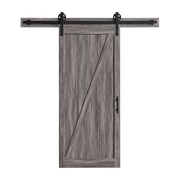 OVE Decors Cornwall 36 in. x 84 in. Textured Aged Wood Look Sliding Barn Door with Solid Core and Soft Close Hardware Kit