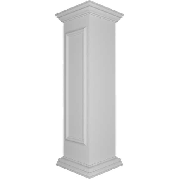 Ekena Millwork Straight 48 in. x 12 in. White Box Newel Post with Panel, Peaked Capital and Base Trim (Installation Kit Included)
