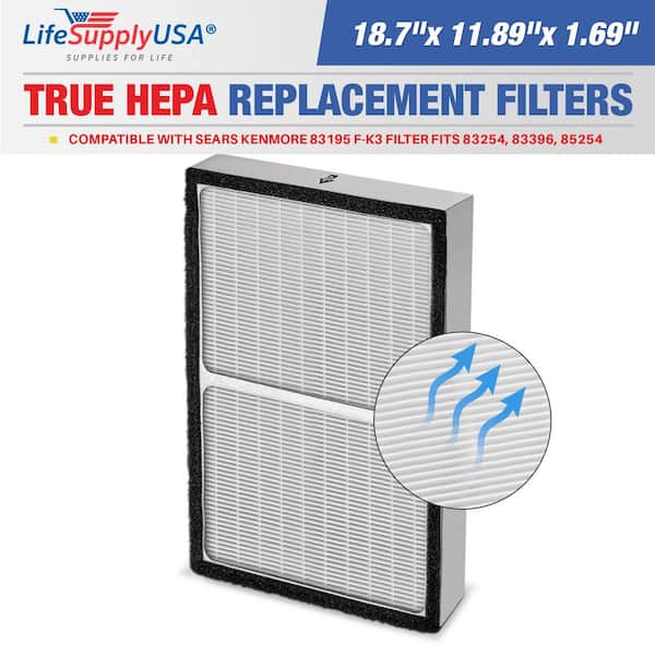 LifeSupplyUSA True HEPA Filter Replacement Compatible with Sears Kenmore 83195 F-K3 fits 83254 83396 85254 Air Purifier