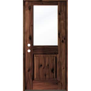 32 in. x 80 in. Rustic Knotty Alder Wood Clear Glass Half-Lite Red Mahogony Stain Right Hand Single Prehung Front Door