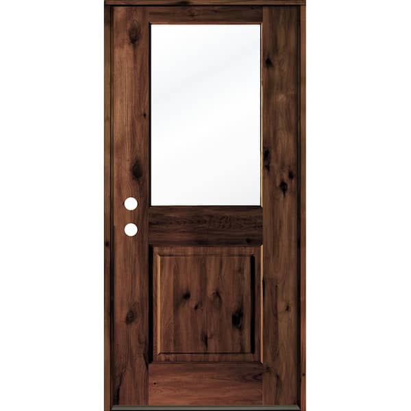Krosswood Doors 36 in. x 80 in. Rustic Knotty Alder Wood Clear Glass Half-Lite Red Mahogony Stain Right Hand Single Prehung Front Door