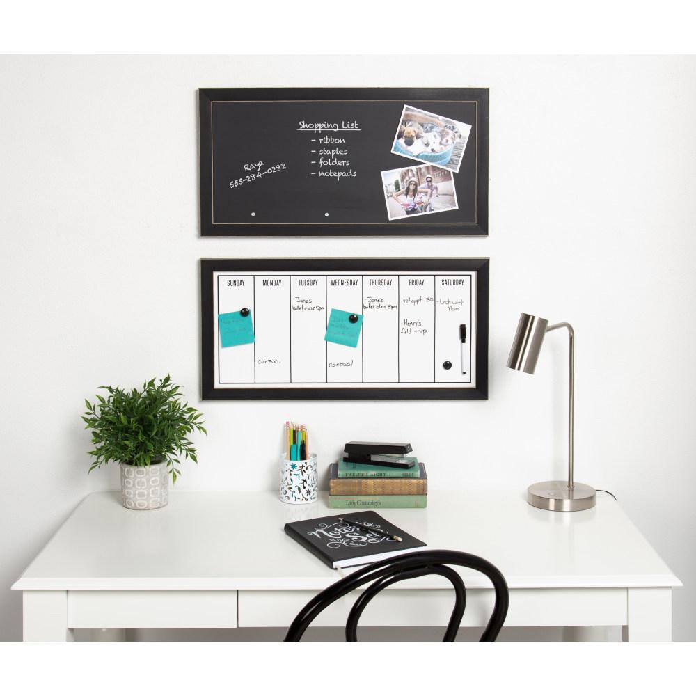 Black Framed Magnetic Chalkboard with Thin White Accent, 13 x 26