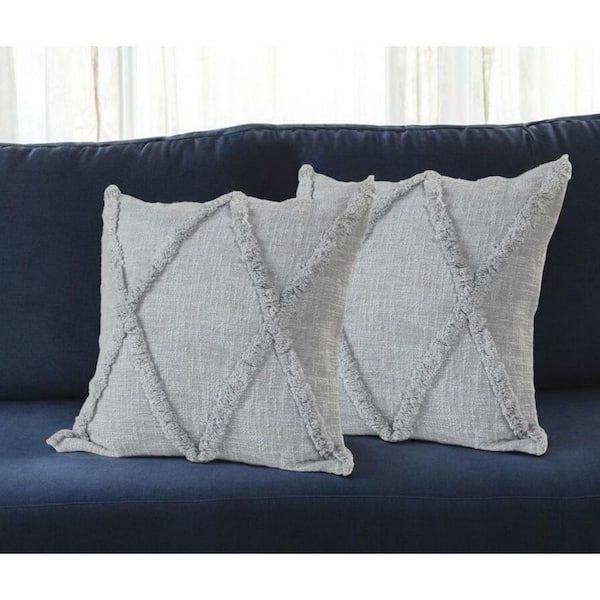 HomeRoots Light Gray Geometric Polyester 18 in. x 18 in. Throw Pillow (Set of 2)