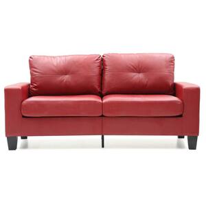Newbury 71 in. W Flared Arm Faux Leather Straight Sofa in Red