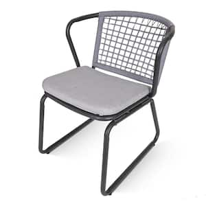 Black Aluminum Outdoor Dining Chair with Gray Cushion