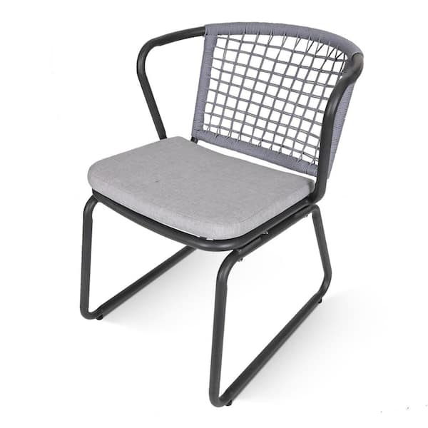 TWT Black Aluminum Outdoor Dining Chair with Gray Cushion