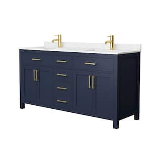 Beckett 66 in. W x 22 in. D Double Vanity in Dark Blue with Cultured Marble Vanity Top in Carrara with White Basins