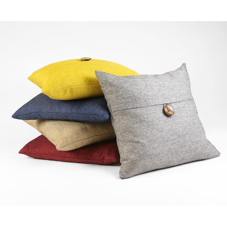 Clayton Red Woven Button 20" x 20" Polyester Pillow Cover