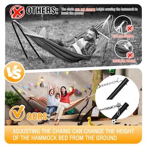12 ft. Quilted 2-Person Hammock Bed with Stand and Detachable Pillow, Red Stripes
