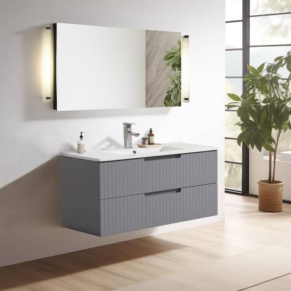 18.25 in. W. x 36 in. D x 19.25 in. H 1 Sink Wall Mounted Bath Vanity in Gray with White Ceramic Top and 2 Drawers