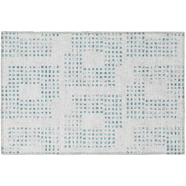 Addison Rugs Eleanor Grey 1 ft. 8 in. x 2 ft. 6 in. Geometric Indoor/Outdoor Washable Area Rug