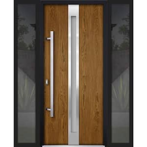 60 in. x 80 in. Right-Hand/Inswing 2 Sidelights Frosted Glass Natural Oak Steel Prehung Front Door with Hardware