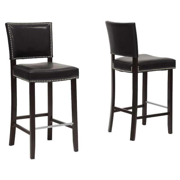 Baxton Studio Aries Black Faux Leather Upholstered 2-Piece Bar Stool Set