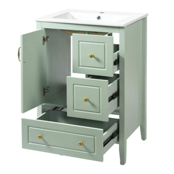 24 in. W x 18.3 in. D x 36 in. H Bathroom Light Green Linen Cabinet with Soft-closing Door,3 Soft-closing Drawers