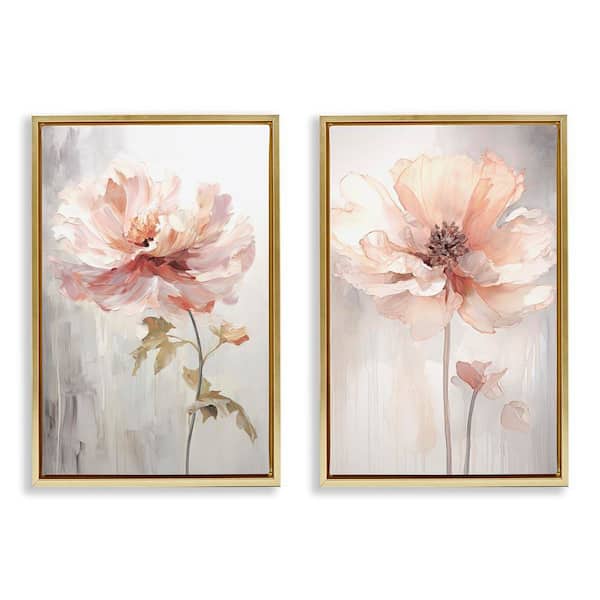 Stupell Industries Soft Pink Budding Flowers by Raymond Powers 2-Pieces Gold Floater Frame Nature Graphic Art Print 25 in. x 17 in.