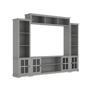 Entertainment Wall Unit with Bridge, Modern Console Table, TV Stand Fits TV's up to 66 in., with Glass Door, Gray