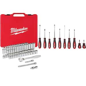 3/8 in. Drive SAE/Metric Ratchet and Socket Mechanics Tool Set with Screwdriver Set (66-Piece)