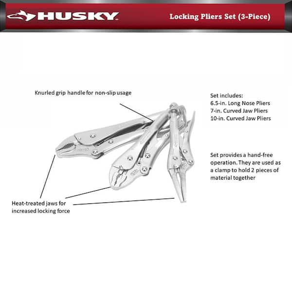 6.5 in. Long Nose 7 in. and 10 in. Locking Plier Set (3-Piece) 6.5 in. Long Nose 7 in. and 10 in. Locking Plier Set (3-Piece)