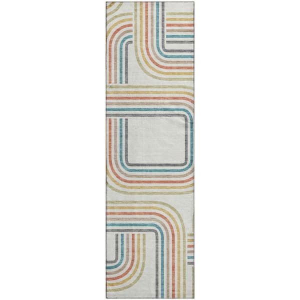 Mayfield Premium Machine Washable Abstract AMF2535 Ivory 2 ft. x 7 ft. Runner Rug