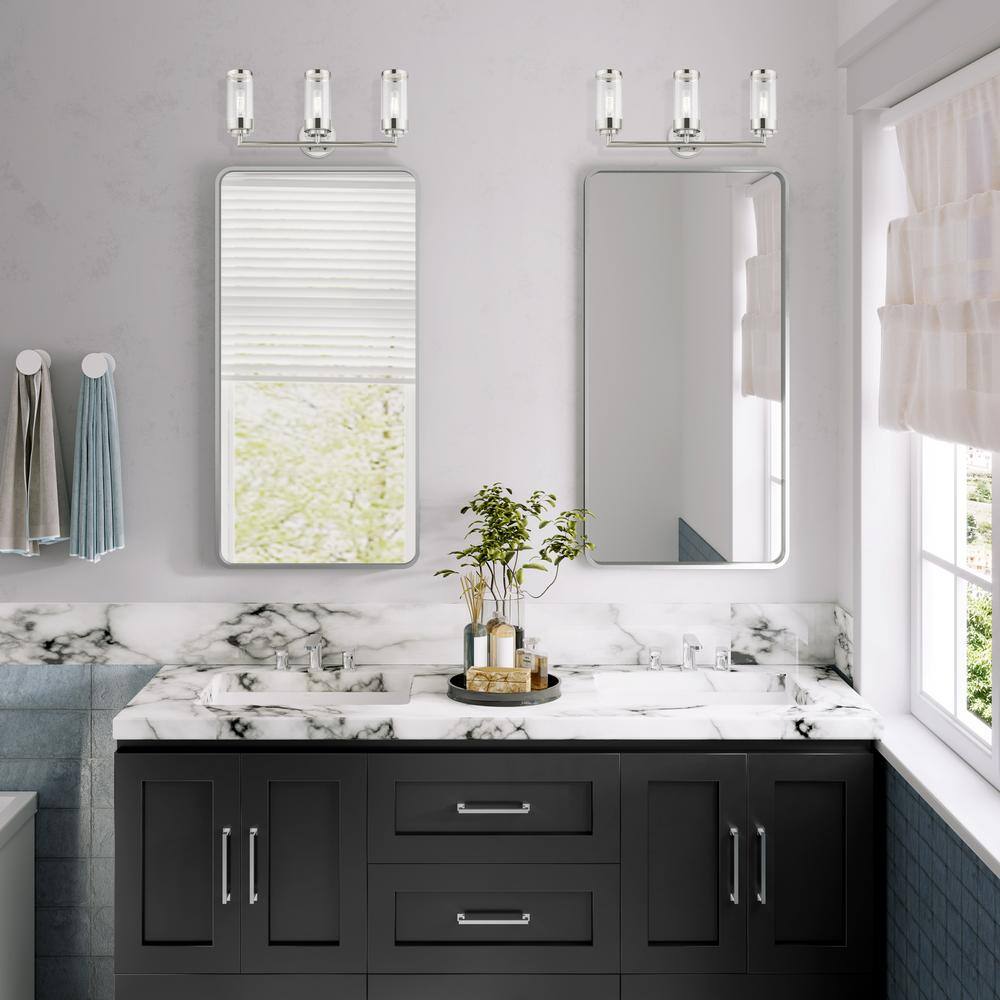 Hillcrest Polished Chrome 3-Light Vanity with Clear Glass Shades