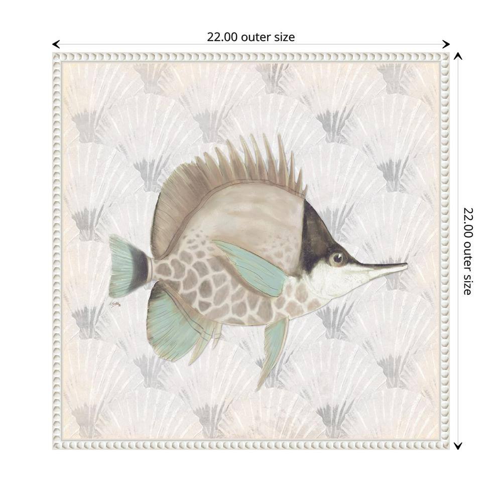 Neutral Vintage Fish Graphic Art on Canvas with White Frame