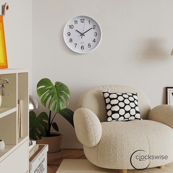 CLOCKSWISE White 10-In Analog Clock-Silent, Non-Ticking for Wall