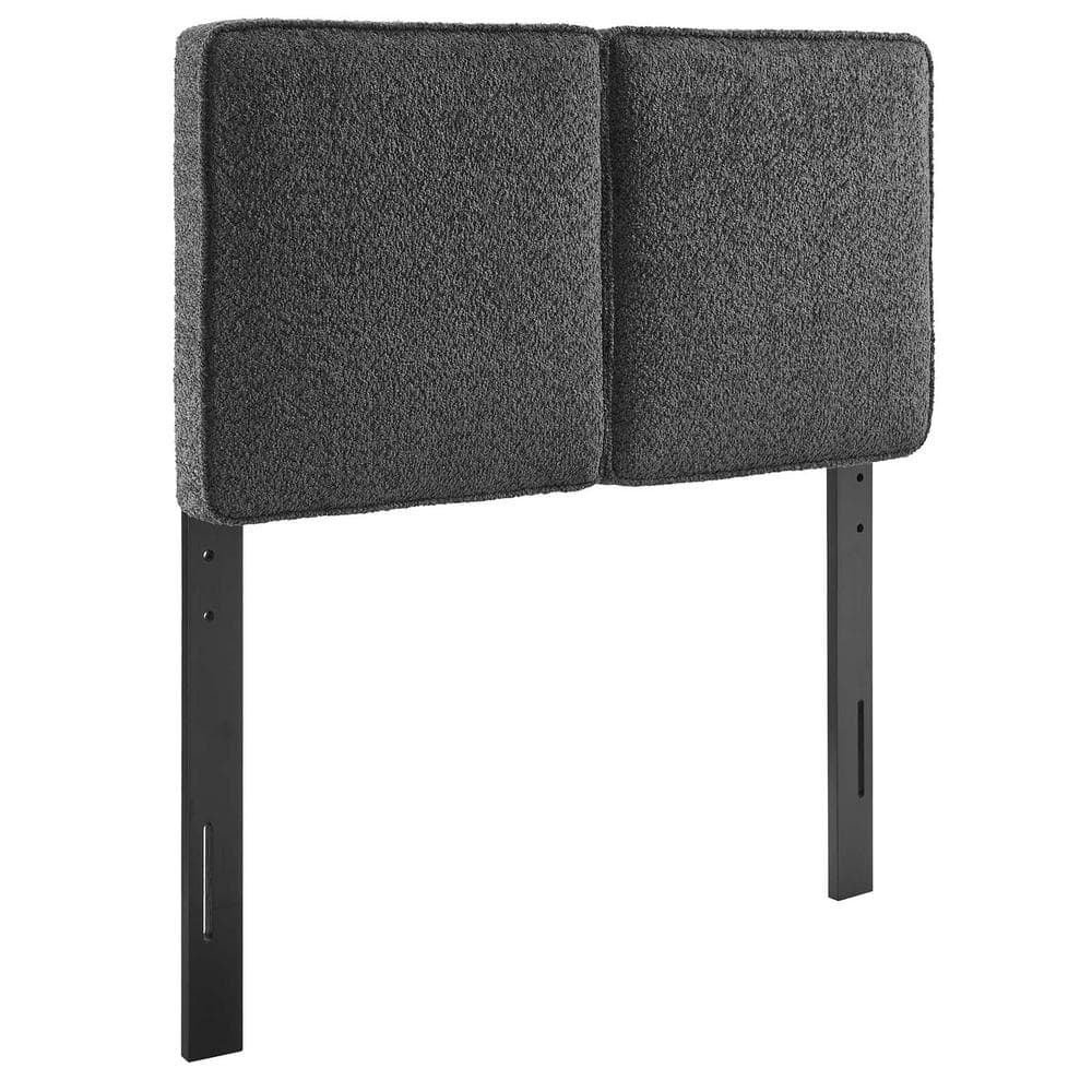 Slate Boucle Upholstered Twin Headboard with Wood Legs