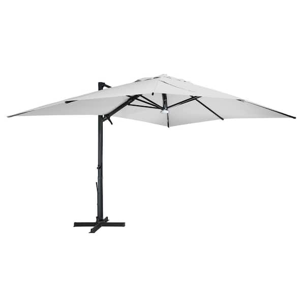 Boyel Living 10x13 ft. 360° Rotation Square Cantilever Patio Umbrella with Bluetooth Speaker and LED Light in Gray