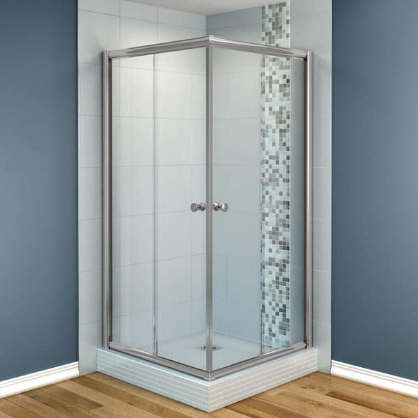 MAAX Centric 40 in. x 40 in. x 70 in. Frameless Corner Shower Door in Clear Glass and Nickel Finish-DISCONTINUED