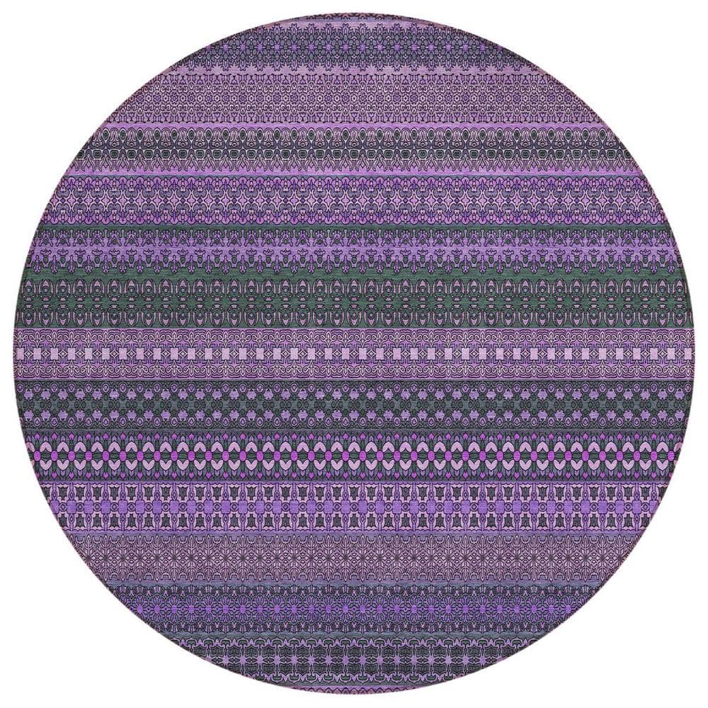 Purple 8 ft. Round Woven Striped Polyester Round Indoor/Outdoor Area Rug price history on PriceWatchPro