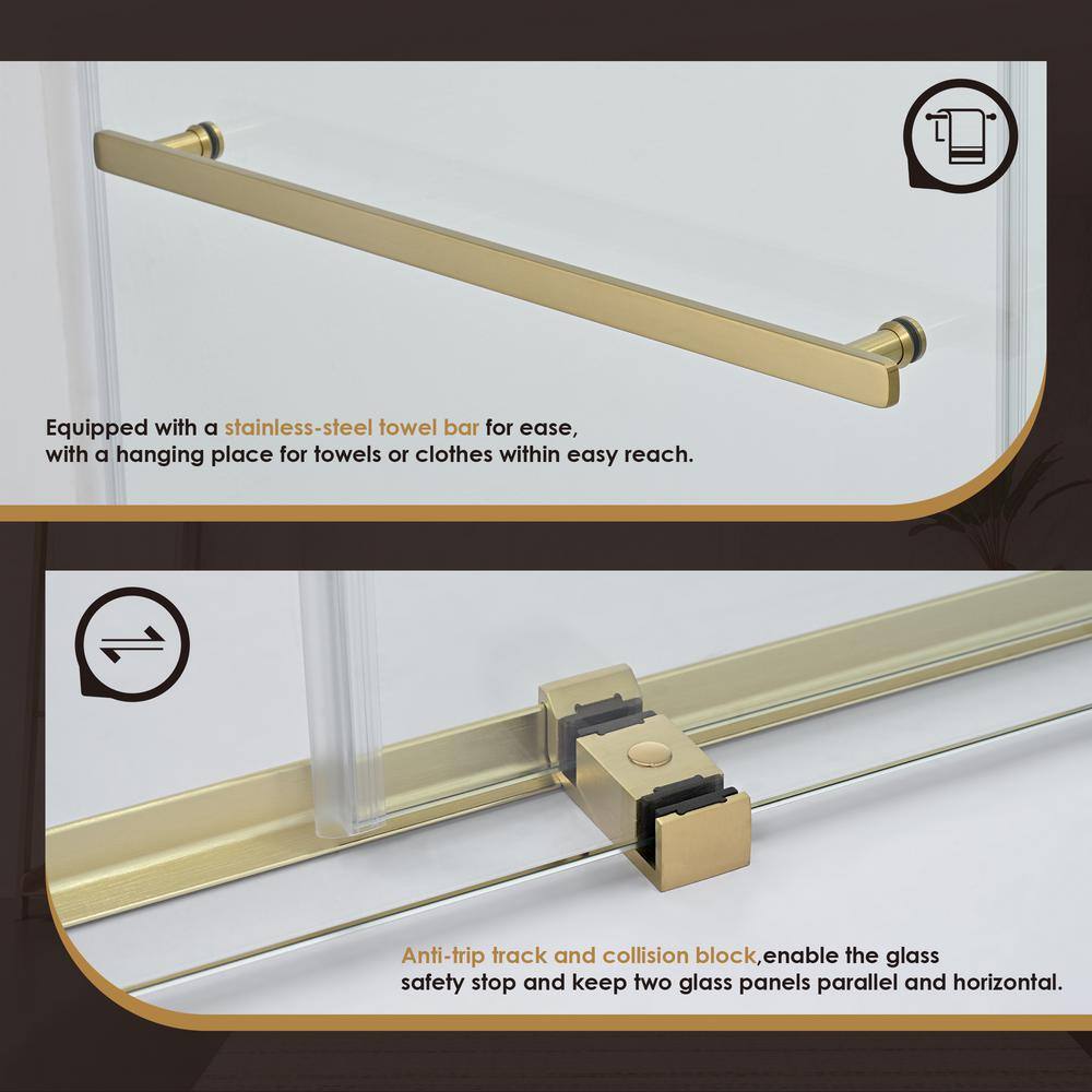 Bolani 60" Brushed Gold Frameless Glass Shower Door
