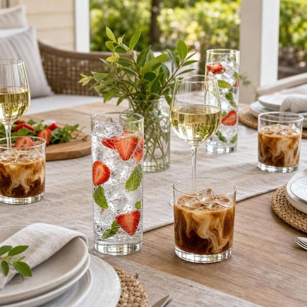 Numhew Multi-Purpose 14 oz., 10.5 oz. Clear Transparent Glass All Purpose Drinking Tumbler Glasses Set for Everyday Daily Use