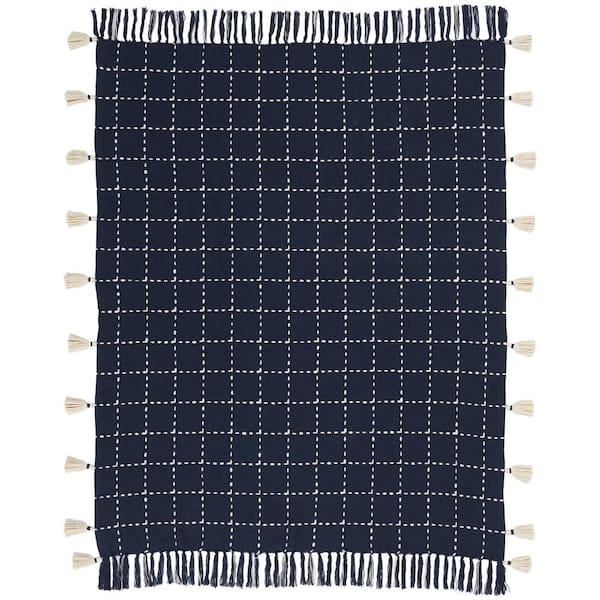 Lifestyles Navy 60 in. x 50 in. Throw Blanket