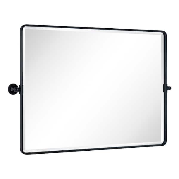 TEHOME Lutalo 40 in. W x 30 in. H Rectangular Metal Framed Pivot Wall Mounted Bathroom Vanity Mirror in Matt Black