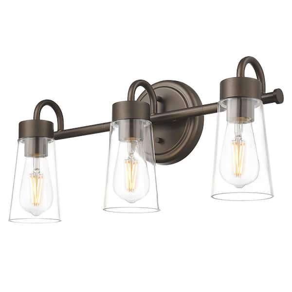 19.2 in. 3 Light Oil Rubbed Bronze Vanity Light with Clear Glass Shade