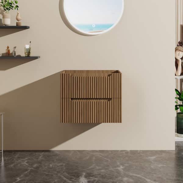 24 in. W x 18 in. D x 19 in. H Floating Wall-Mount Bath Vanity Cabinet without Top in Brown