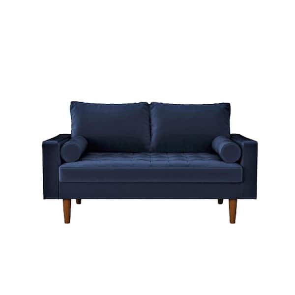 CONTAINER FURNITURE DIRECT Lincoln 50.39 in. Space Blue Tufted Velvet 2-Seats Loveseat with Square Arms