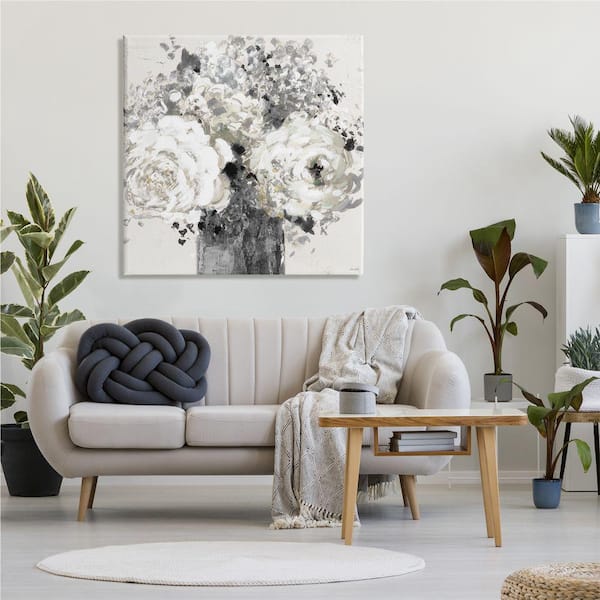 Abstract Floral Wall Art Blue Cream Grey Flower Print 4 Panel Canvas Picture 