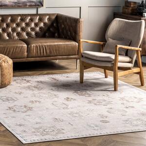 Krystin Beige 8 ft. x 10 ft. Machine Washable Distressed Indoor Area Rug